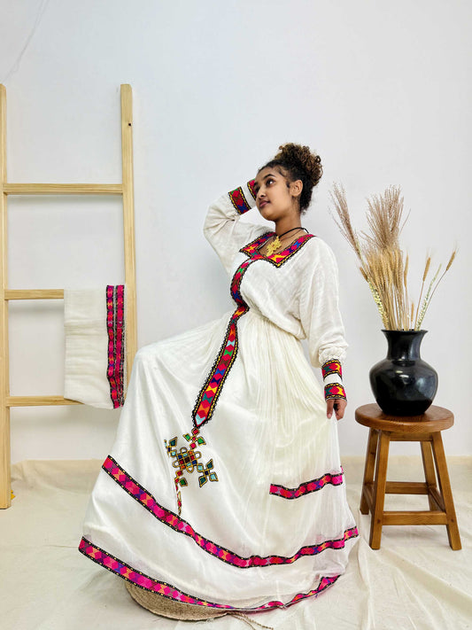 Beautiful Pink Modern Ethiopian Dress 