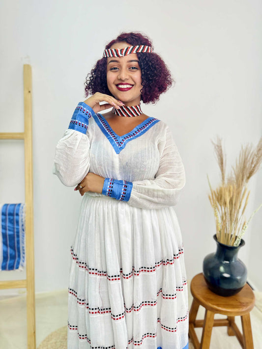 Blue Color Design Guji Oromo Dress Cultural Oromo Dress